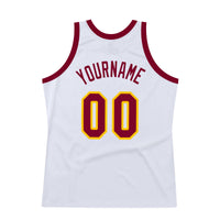 Custom White Maroon-Gold Authentic Throwback Basketball Jersey