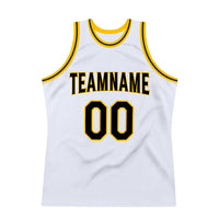 Custom White Black-Gold Authentic Throwback Basketball Jersey