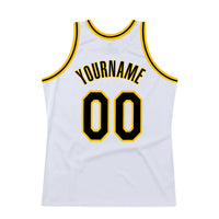 Custom White Black-Gold Authentic Throwback Basketball Jersey