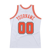Custom White Orange-Gray Authentic Throwback Basketball Jersey