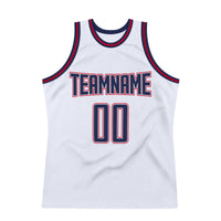 Custom White Navy-Red Authentic Throwback Basketball Jersey