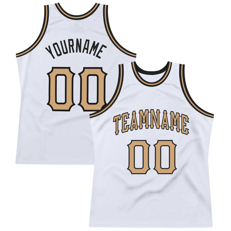 Custom Basketball Jersey - White Old Gold-Black Authentic Throwback