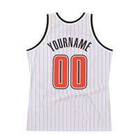 Custom White Orange Pinstripe Orange-Black Authentic Basketball Jersey