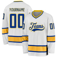 Custom White Royal-Gold Hockey Jersey