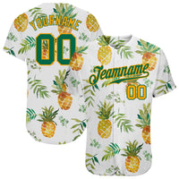 Custom White Kelly Green-Gold 3D Pattern Design Hawaii Pineapples Authentic Baseball Jersey