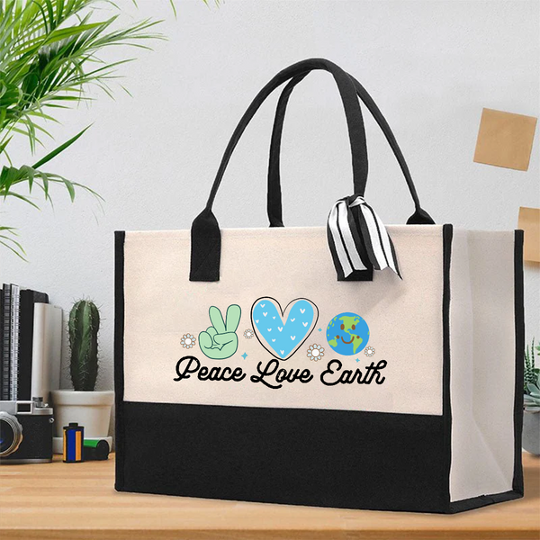 Peace Love Earth Cotton Tote Bag