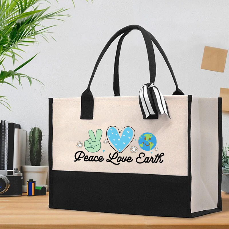 Peace Love Earth Cotton Tote Bag