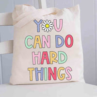 Floral You Can Do Hard Things Canvas Tote Bag