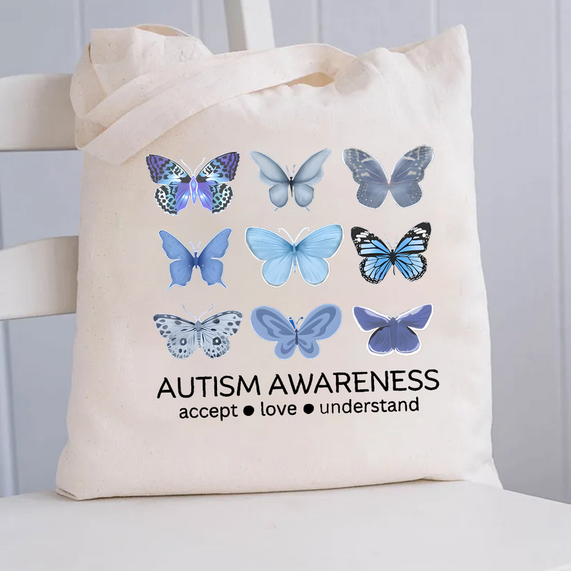 Autism Awareness Butterfly Canvas Tote Bag