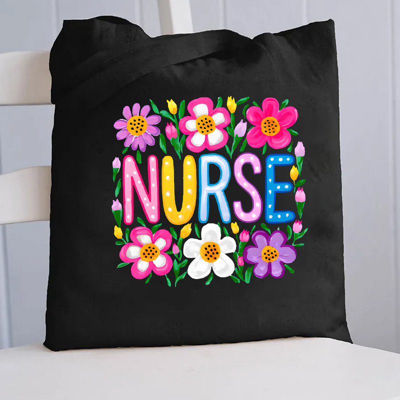 Floral Nurse Canvas Tote Bag